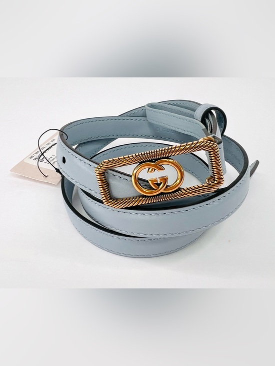 Gucci Accessories - Gucci Skinny Blue Leather Belt With Interlocking G Logo Buckle Size 32 cm - 80"